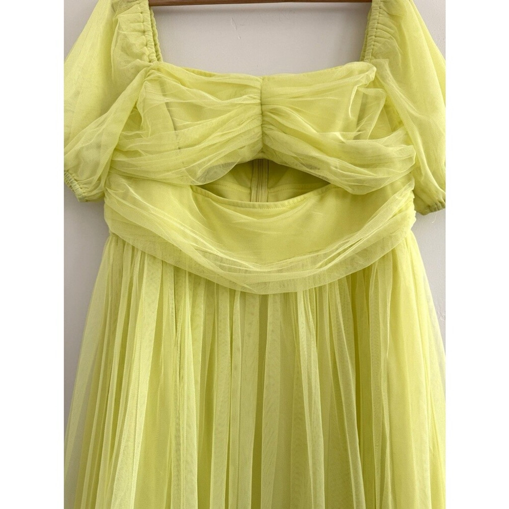 Anaya cut-out puff sleeve women midi dress in light yellow green size 10 - Picture 4 of 13
